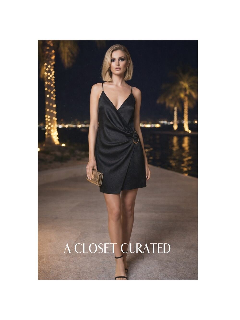 Cushnie Hammered Silk Buckled Mini Dress 2 Black NEW